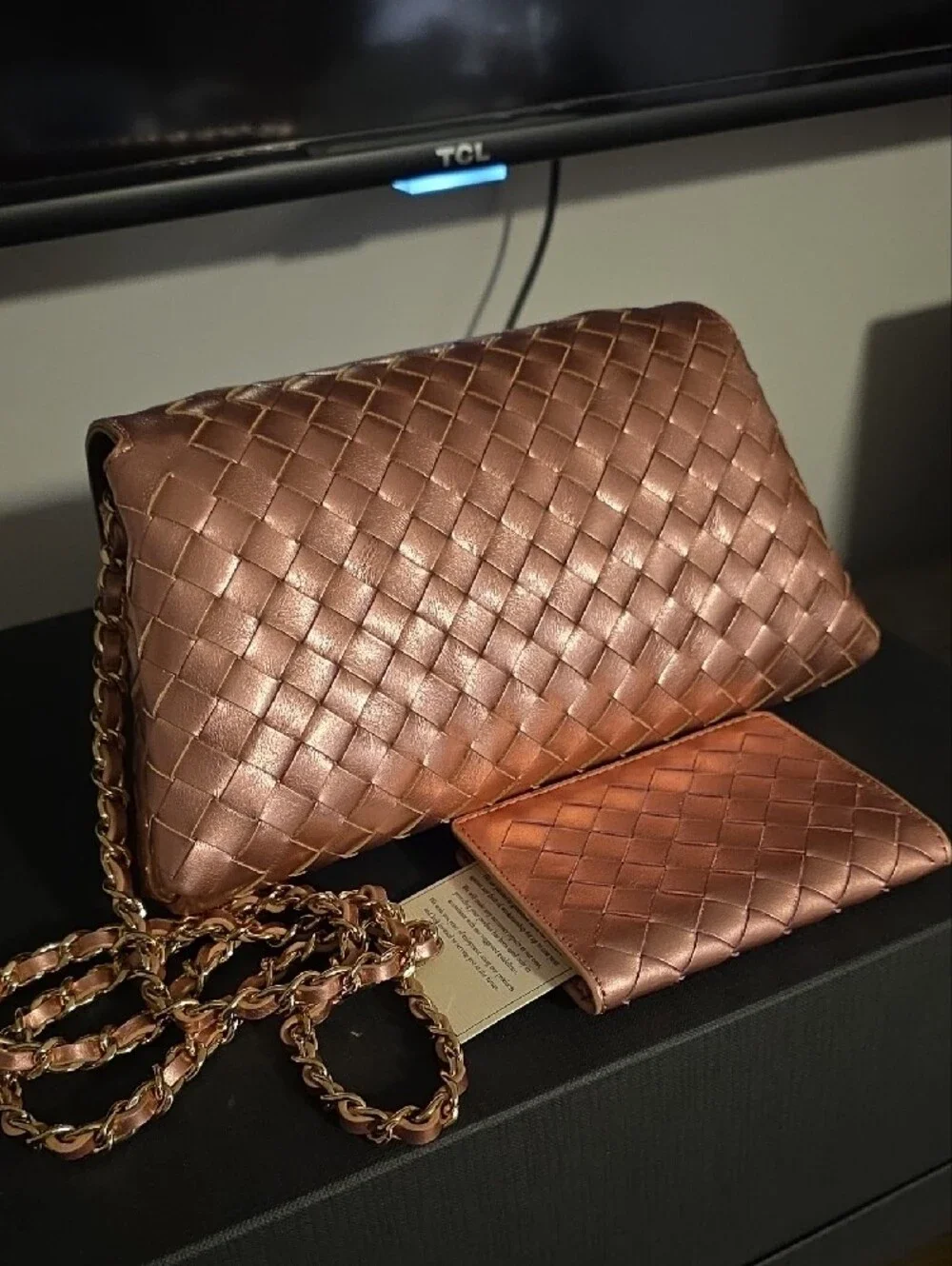 Sunrise Sunset Blush Pink Woven Clutch With Double Fold Credit Card Holder